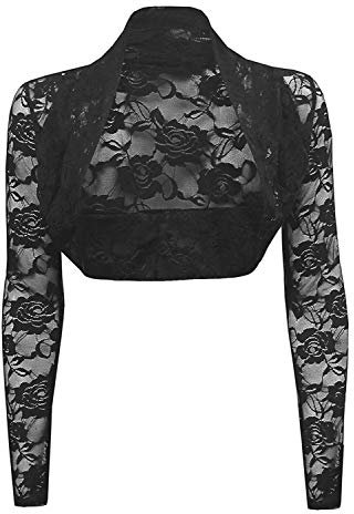 krautwear Damen Bolero Langarm Stola Bolerojacke Hochzeit Festlich Spitze schwarz weiß rot beige blau pink, Schwarz, EinheitsgrOne Size (Einheitsgröße) Ca. S-L