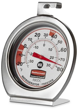 Rubbermaid Commercial Products Thermometer, Classic Large Mechanical Dial, Chrome, Extreme Temperature Range for Use in Refrigerator/Freezer/Cooler/Fridge