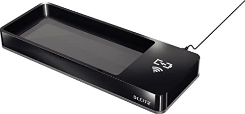 Leitz Stifteschale mit Qi-Induktionsladegerät, Zum kabellosen Laden von Smartphone, Schwarz/Dunkelgrau, Duo Colour, 53650095