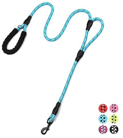 Plutus Pet Rope Dog Leash 6ft Long,Traffic Padded Two Handle,Heavy Duty,Reflective Double Handles Lead for Control Safety Training,Leashes for Large Dogs or Medium Dogs,Dual Handles Leads(Light Blue)