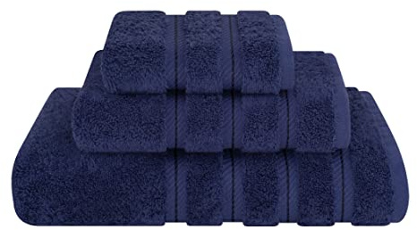 American Soft Linen, 3 Piece Towel Set, 1 Bath Towel 1 Hand Towel 1 Washcloth, Super Soft and Absorbent, 100% Turkish Cotton Towels for Bathroom and Kitchen Shower Towel, Navy Blue