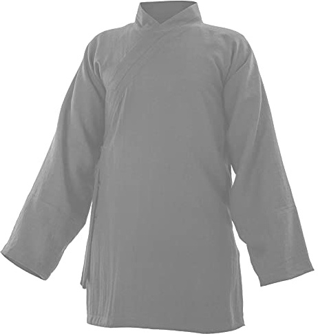 Baumwolle (Leicht) Kung Fu & Tai Chi Shirt Diagonaler Kragen Langarm - Taiji Anzug Grau 180