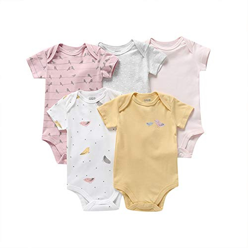 amropi Bebé Niños Body Pack de 5 Mono Mameluco Manga Corta Niñas Algodón Pelele Conjuntos Amarillo/Blanco/Rosa,18-24 Meses
