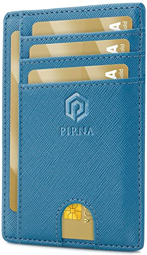 PIRNA Carteras para Hombre Pequeñas con Bloqueo RFID - Cartera Tarjetero Hombre y Mujer con Caja de Regalo - Tarjeteros Hombre Tarjetas Credito - Azul Azur