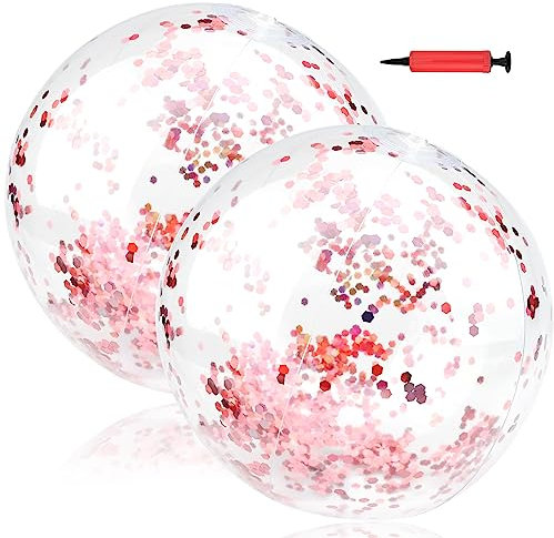 Ø 16 Zoll - Wasserball Glitzer Aufblasbarer Ball Strandball Sommer Schwimmball Spielbälle Pailletten Glitzer Pool Ball Schwimmfähig Wasserspielzeug Für Kinder Erwachsene Transparente Kugeln Rose Gold