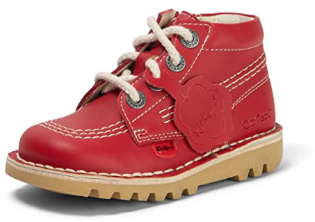Kickers Bottines classiques unisexes en cuir pour enfants avec fermeture éclair | Matériau à base de plantes | Extra confortables | Durabilité accrue | Qualité supérieure, Rouge, 10 UK Child