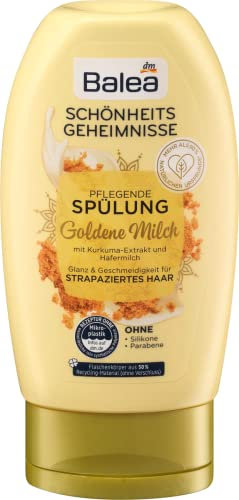 Balea Schönheitsgeheimnisse Spülung Goldene Milch mit Kurkuma-Extrakt und Hafermilch Glanz und Geschmeidigkeit für strapaziertes Haar, 200 ml