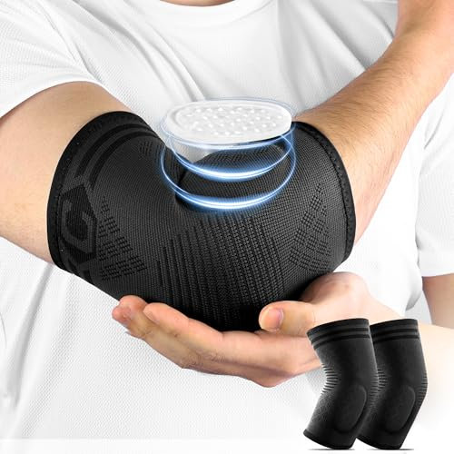 CAMBIVO 2 Pack Ellenbogenbandage mit Riemen & Gel-Polster, Tennisarm Bandage Herren Damen für Tendinitis, Arthritis, Bandage Ellenbogen für Gewichtheben, Golf, Tennis, Garden