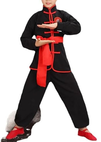 HEARTTOUCH Trainingsanzüge Kinder Kung Fu Uniform Chinesische Kampfsport Bekleidung Sets Jungen Mädchen Traditionell Tai Chi Wushu Leistungskostüme Sportbekleidung (B Schwarz,130,130)