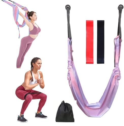 Kit de Hamac de Yoga Aérien avec 2 Bande de Résistance Musculation, Pilates Équipement, Bande Élastique Aérien, Étirement Fitness pour Yoga Aérienne, Gymnastique, Fitness Splits(Colorée)