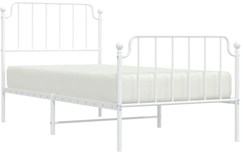 vidaXL Sängram med huvudgavel och fotgavel vit metall 90x200 cm, säng, metallsäng, metall sängram, sängar, metallsängar, metall sängramar, gästsäng