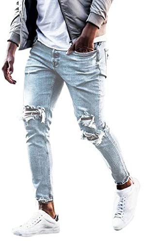 Générique Jeans Slim Pour Homme Avce Poches De Travail Salopette Jeans Pantalon En Denim Slim Dechiré Jean Fashion Pantalons Pantalon Homme Jeans