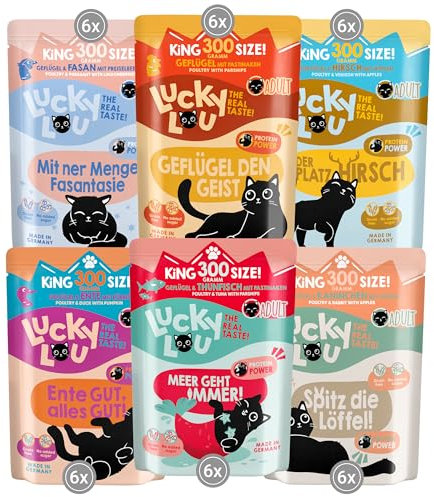 Lucky Lou Adult Mix-Paket Katzenfutter nass - 36 x 300g - hochwertiges Katzenfutter mit viel Protein - Nassfutter getreidefrei & ohne Zucker