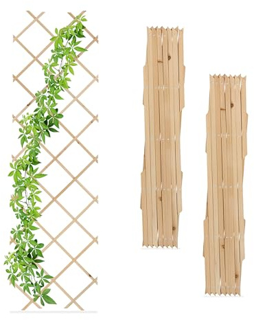 Relaxdays Grigliato in Legno per Rampicanti Allungabile 180x60 cm, Set 3 Tralicci Piante da Giardino e Balcone, Naturale