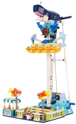 Vinbosion Vergnügungspark Bauklötze Set,Schwarzer Hai Drop Tower Bauklötze Spielzeug,Baukastenmodell für Kinder und Erwachsene (764PCS)