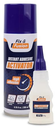 FIX & FUSION Set Colle Super Glue (50 g) et Activateur Spray (200 ml) | Adhésif Cyanoacrylate Rapide & Activateur Instantané pour Bois, Plastique, Caoutchouc, Métal & Bricolage, Réparations (1 Pack)