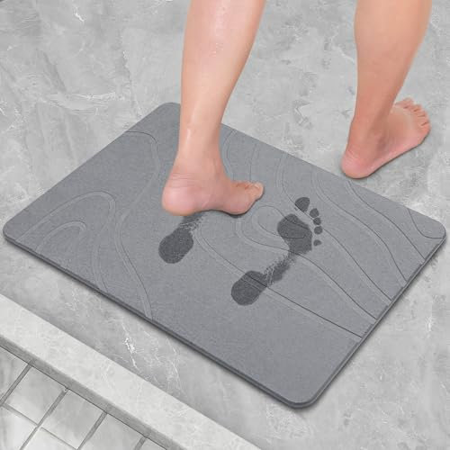 Tapis de Salle de Bain en Pierre de Terre de diatomées CARBURETUR, Tapis de Sol en Pierre Naturelle à séchage Rapide, Tapis de Bain 60X39CM, Tapis de Salle de Bain Super Absorbant, (Gris foncé)