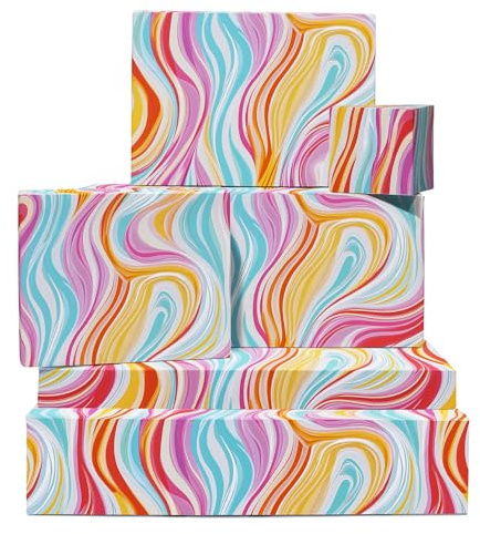 Pastellpapper – 6 ark presentpapper för kvinnor – pastellvirvlar – presentomslagspapper för födelsedag bröllop babyshower – levereras med klistermärken – av Central 23