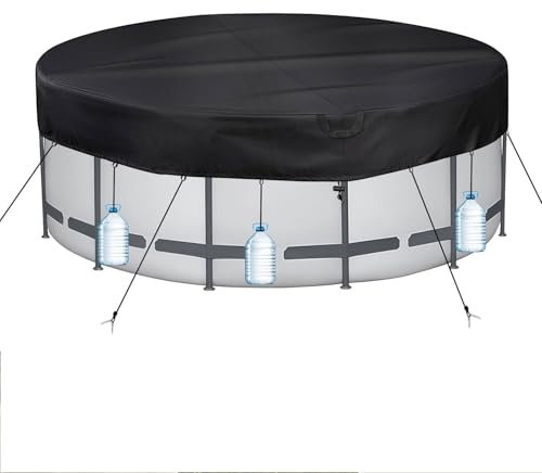 PATWING Bâche de Piscine Ronde Ø 371 Für Ø320-366cm Piscine, UV-Resistente Bâche für INTEX & BESTWAY Piscine, Bache Piscine avec Haubans et Piquets de Sol