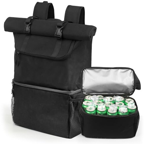 DEWUR Thermo Rucksack 35L große Kühlrucksack, 2 in 1 Doppelfach isolierte Kühltasche, Wasserdichter Picknickrucksack für Outdoor, Picknick, Strand, BBQ, Camping, Reisen, Familie