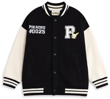 Pokémon Blouson aviateur Pikachu pour garçons en noir | Veste universitaire unisexe pour enfants avec graphiques | Vêtements d'extérieur décontractés à manches longues 0025 Index Personnage Vêtements