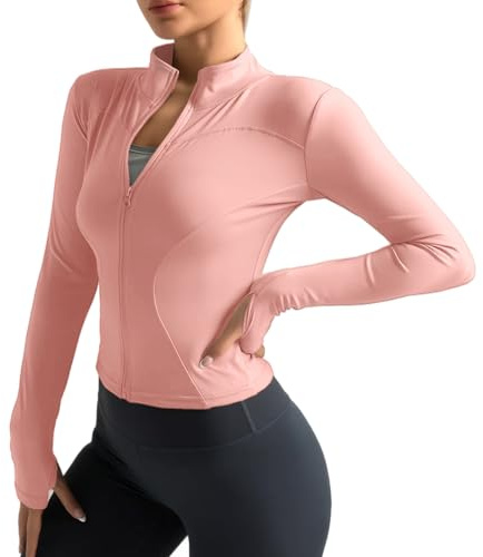 Neteson Camiseta Deportiva Mujer de Manga Larga Chaqueta Deporte Running Camisa de Correr Fitness Yoga Ropa Top con Cremallera y Agujeros para el Pulgar