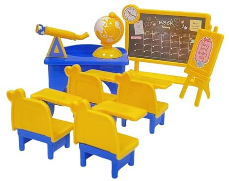 TTETTZ Miniatur Puppenhaus Tisch Miniatur Schulmöbel Set Schulzimmer Möbel Stuhl PP Zubehör für Pretend Play für Sammlerzimmer Dekoration 10.7cm