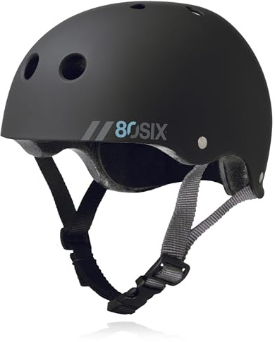 80Six Dual Certified Kids Skate Helmet for Boys/Girls Ages 5 to 14+ Triple Comfort & Protection - Perfect for Roller Skates, Bike, Scooter, BMX, Skateboard, Bike Helmet (Black Matte, Age 5+)