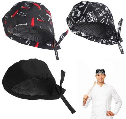 Küchenmütze 3 Stück Koch Berufsbekleidung Bistromütze Atmungsaktive Beanie Bistrohut Bandana Kopftuch Kochmütze Lustig Atmungsaktive Koch Hut Kochmütze Chef Kochhut für Männer Frauen Küche Kochen