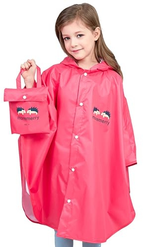 Regnponcho barn regncape flickor pojkar 100 % regnsäker bärbar vikbar regnrock barn regnponcho cykel med förvaringsväska regnjacka barn vattentät andas 75–155 cm, Rosenröd, XXL