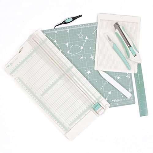 Craftelier - Premium Scrapbooking and Crafting Starter Kit | Comprend Base de Coupe, Règle en Métal, Scalpel, un Cutter, Cisaille Pro, Machine à Plier, Mini Tableau de Marquage et Pince de Précision