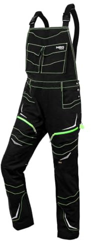 NEO TOOLS Premium PRO Trägerhose, 100% Canvas-Baumwolle, 425 g/m2, Verstärkung aus Cordura NYCO an Taschen, Knien, Rückseite und Unterseite der Beine (as3, Alpha, x_l, Regular, Regular)