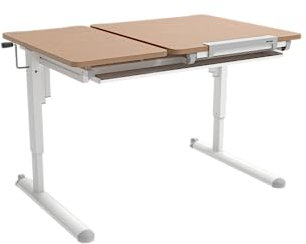 K KETTLER Schülerschreibtisch Kinderschreibtisch höhenverstellbar und neigbar, mit Schublade und Rollen (Tischgestell alpinweiß/Tischplatte Buche)