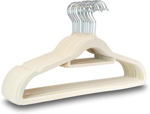 UTTAM Samt-Kleiderbügel 50-Pack - Dünne, rutschfeste Kleiderbügel mit Krawattenstange und 360-Grad-Haken für die Heimaufbewahrung (Beige)