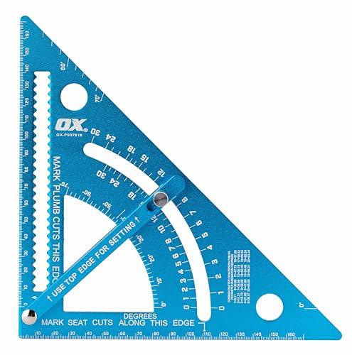 OX Pro Adjustable Aluminium Rafter Square 180mm, Heavy Duty, Laser-Etched Markings, Multi-Scale, Scribe Notches, OX-P507818