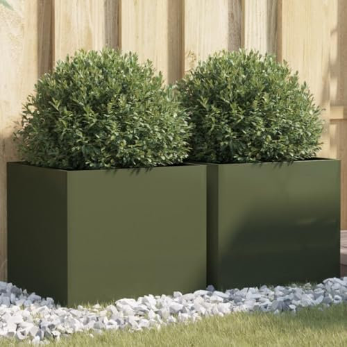 LAPOOH Jardineras 2 uds Acero Laminado en frío Verde Oliva 42x40x39 cm, Huerto Urbano Terraza, Jardineras Exterior, Jardineria Maceteros, Mesa De Cultivo, Huerto En Casa - 841554