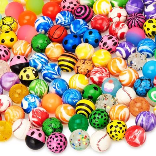 100 Stück Flummis, 25mm Flummies für Kinder, Flummi Planeten, Hüpfbälle Flummi Planeten, Gummibälle Groß Set Kinder Geburstag Mitgesbel,Schultüte Füllung Partygeschenke Gastgeschenk,Spielzeug Geschenk