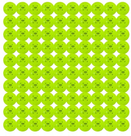 OZO Pickleball - Set mit 100 Outdoor-Bälle - 40 Löcher, Rotationsform, Neon Green