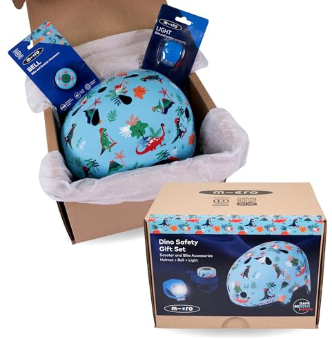 Micro Scooters | Safety Accessory Gift Set | Helmet, Light and Bell | Cycling & Scooter Accessories | Boys & Girls | Dino Print