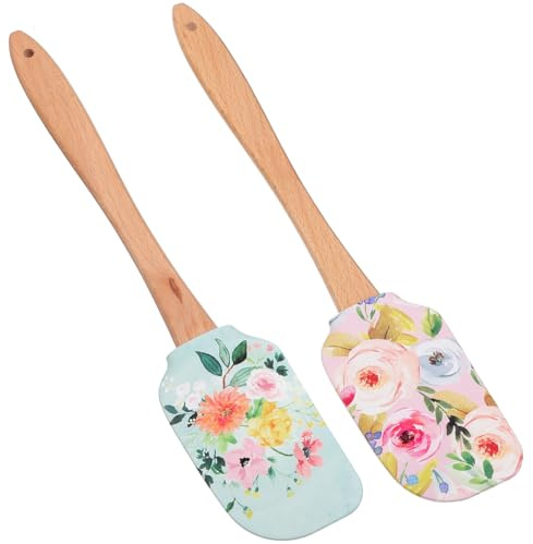 TOVINANNA Lot de 2 spatules à mélanger en silicone pour la cuisson et la - Ustensiles de cuisine pour crème - mélange de confiture et crêpes avec poignées en bois