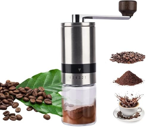 Sonhomay Macinacaffè manuale in acciaio inox, macina caffè a mano in ceramica, 6 impostazioni regolabili, per macinare chicchi di caffè, cereali, condimenti, noci