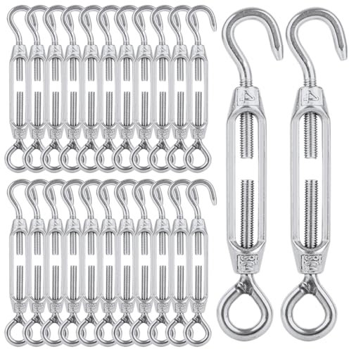 MIVIDE 24 Stück M4 Spannschloss Edelstahl, Verstellbare Spannschlösser Seilspanner mit Haken Öse, Drahtspanner Edelstahl für Gartendraht, Seilsystem, Zaunspanner