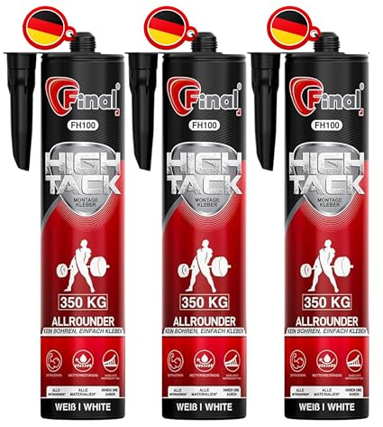 FINAL High Tack Montagekleber - 3 x 490g Kartusche - hochqualitativer Hybrid MS Polymer Baukleber, zuverlässiger Montageklebstoff für perfekte Haftung im Innen- und Außenbereich