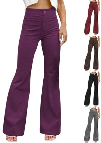 Pantalones vaqueros Bootcut para mujer, elegantes pantalones de pana – Slim Fit Flared High Waist Pantalones de pierna ancha Ropa de calle a rayas Pantalones de pana retro 90 Pantalones de pana para