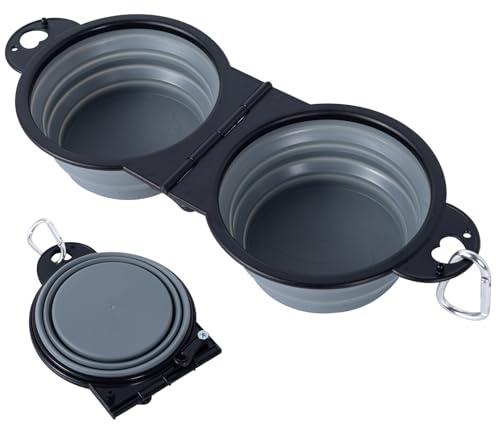 2 en 1 Pliant Bol en Plastique pour Chiens ，Non assemblé en Plastique,Une pièce moulée Design Bol d’Eau pour Chien,Bords pliés à 180 degrés Portable Gamelle de Voyage pour Chien (Gris)