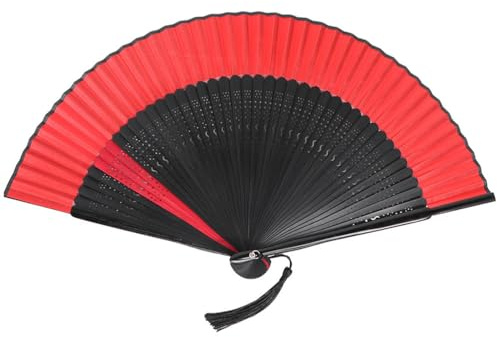 GETAJGHSD Éventail pliable en bambou et chinois pour bal, fêtes estivales | Rouge, bambou et tissu, vintage léger, portable, décoration accessoire, 38 x 22 x 1,2 cm, éventail espagnol traditionnel