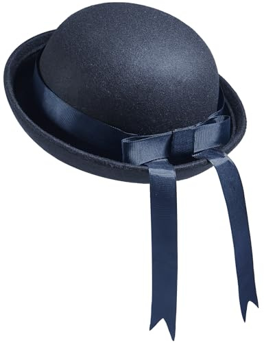 YeeHeen Fedora Chapeau cloche avec nœud en ruban pour fille, Bleu marine + ruban bleu marine, Taille unique