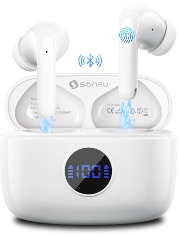 Écouteurs sans fil, Bluetooth 5.3, écouteurs intra-auriculaires avec 4 micros antibruit ENC, 40 heures de lecture avec basses profondes stéréo HiFi, étanchéité IP7