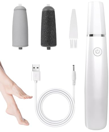 SEESUNO USB Rechargeable Electric Foot File, 2 Speeds & 2 Rollers for Hard and Dead Skin, Portable Callus Remover for Gentle Pedicure Care at Home, White