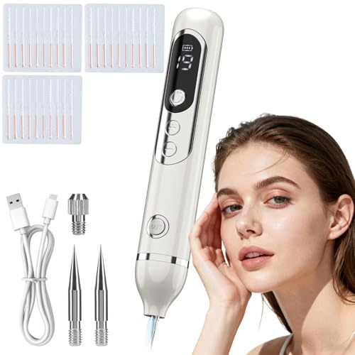 Yaskyly Eliminar Verrugas, Lápiz Para Eliminar Verrugas Cutáneas Lápiz Para Eliminar Lunares con Plasma 19 Niveles De Intensidad y Luz LCD Aguja Reemplazable para Rostro Cuerpo Verrugas Pecas Nevos